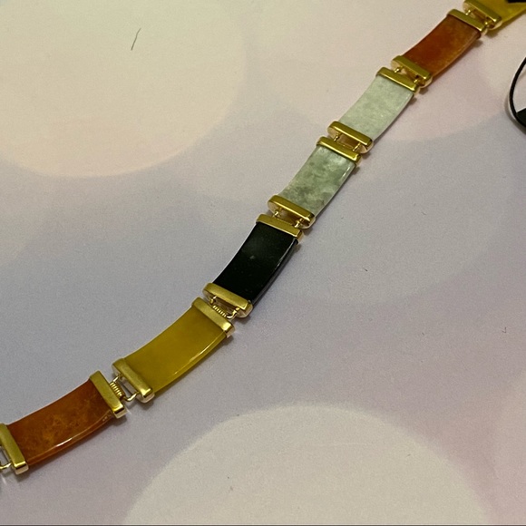 Genuine Multicolored Jade “Good Fortune” Bracelet in 18kt Gold Over SS. - Picture 8 of 10